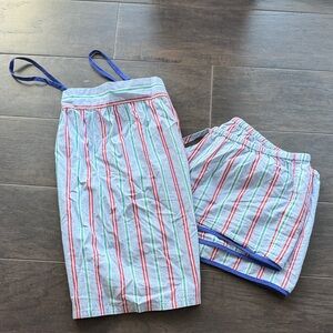 Striped Two-Piece Pajama Set with Blue Straps